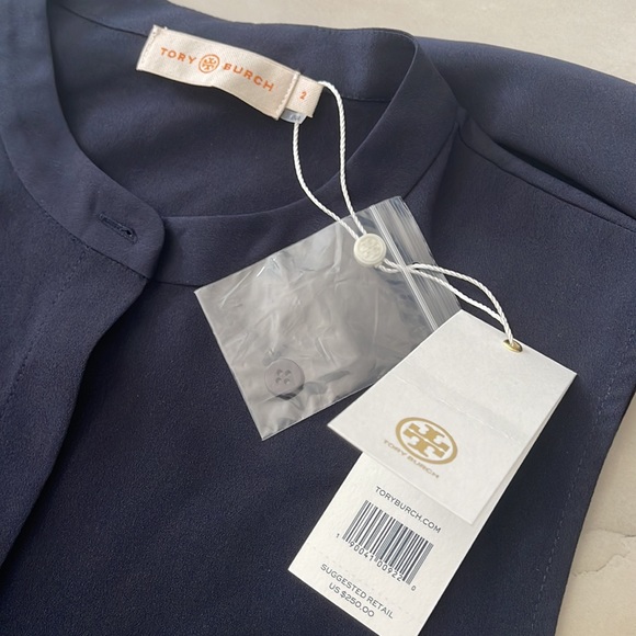 TORY BURCH - SLEEVELESS BOW BLOUSE - Navy Blue - NWT - Picture 8 of 11